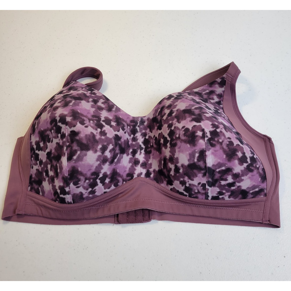 Rhonda Shear Wire Free Bra Purple Camo Full Coverage Molded Cup Padded Size 2X